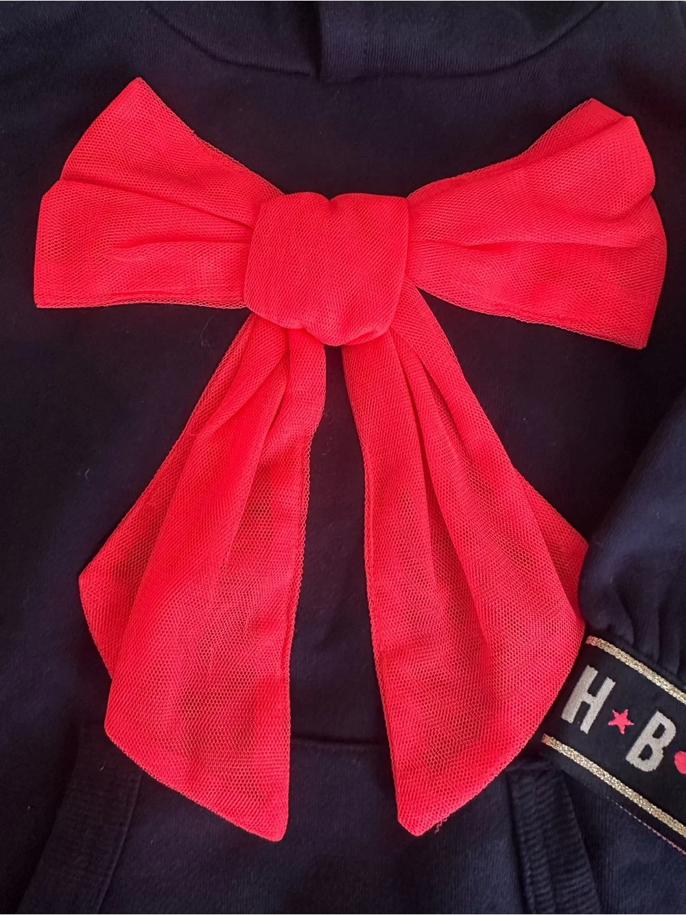 Billieblush Navy Hoodie with Bright Pink Bow Accent